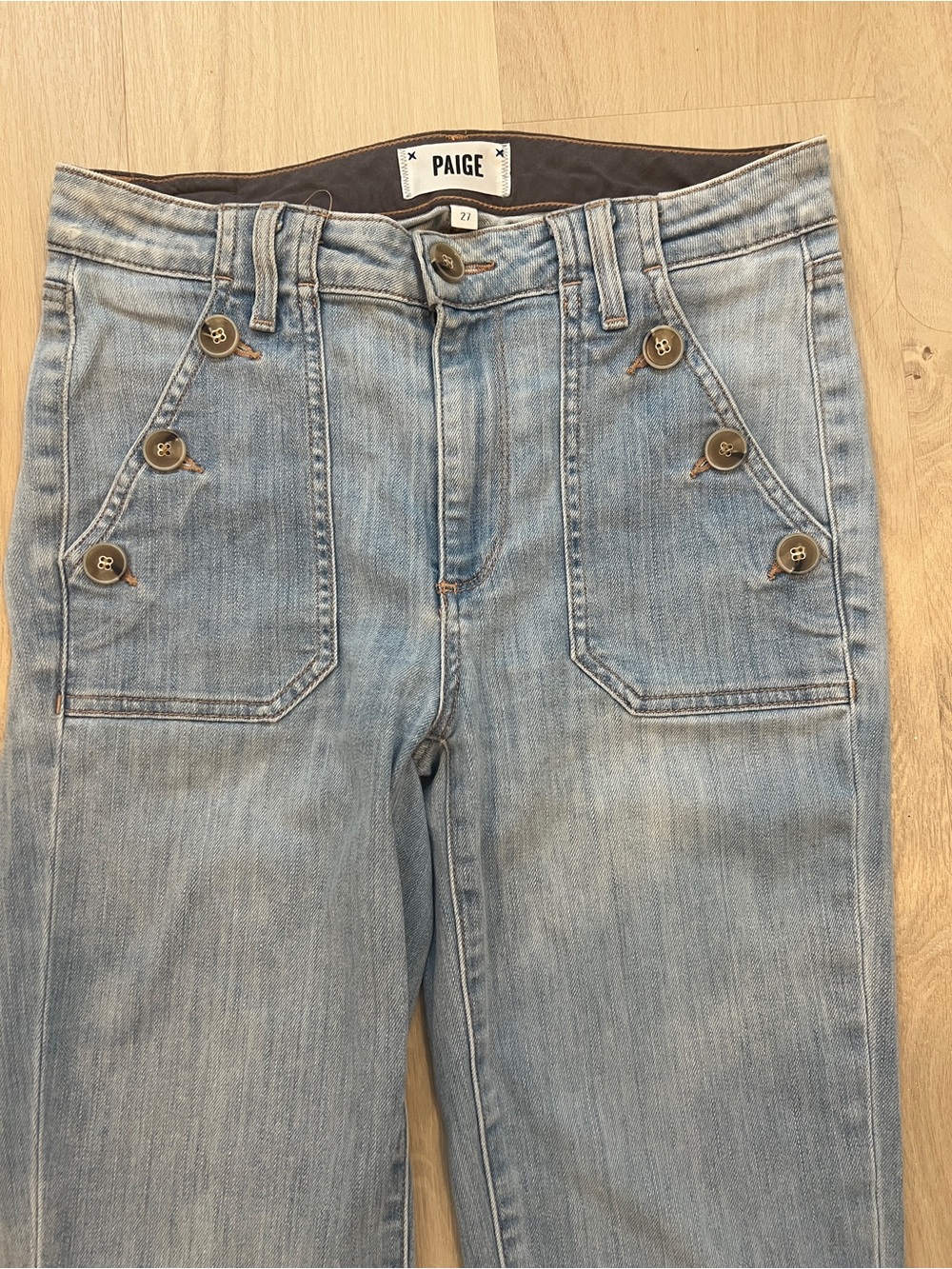 PAIGE Light Blue Straight-Leg Jeans with Button Accents